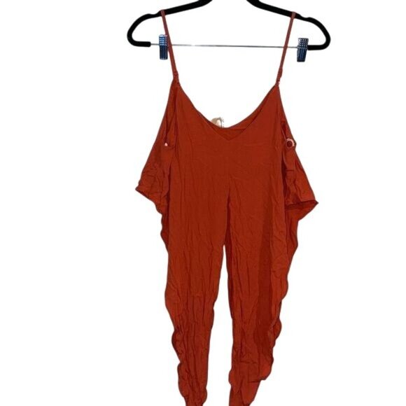 Mustard Seed Orange Crinkled Jumpsuit Rayon & Viscose Fabric Adjustable Straps S - Picture 1 of 5